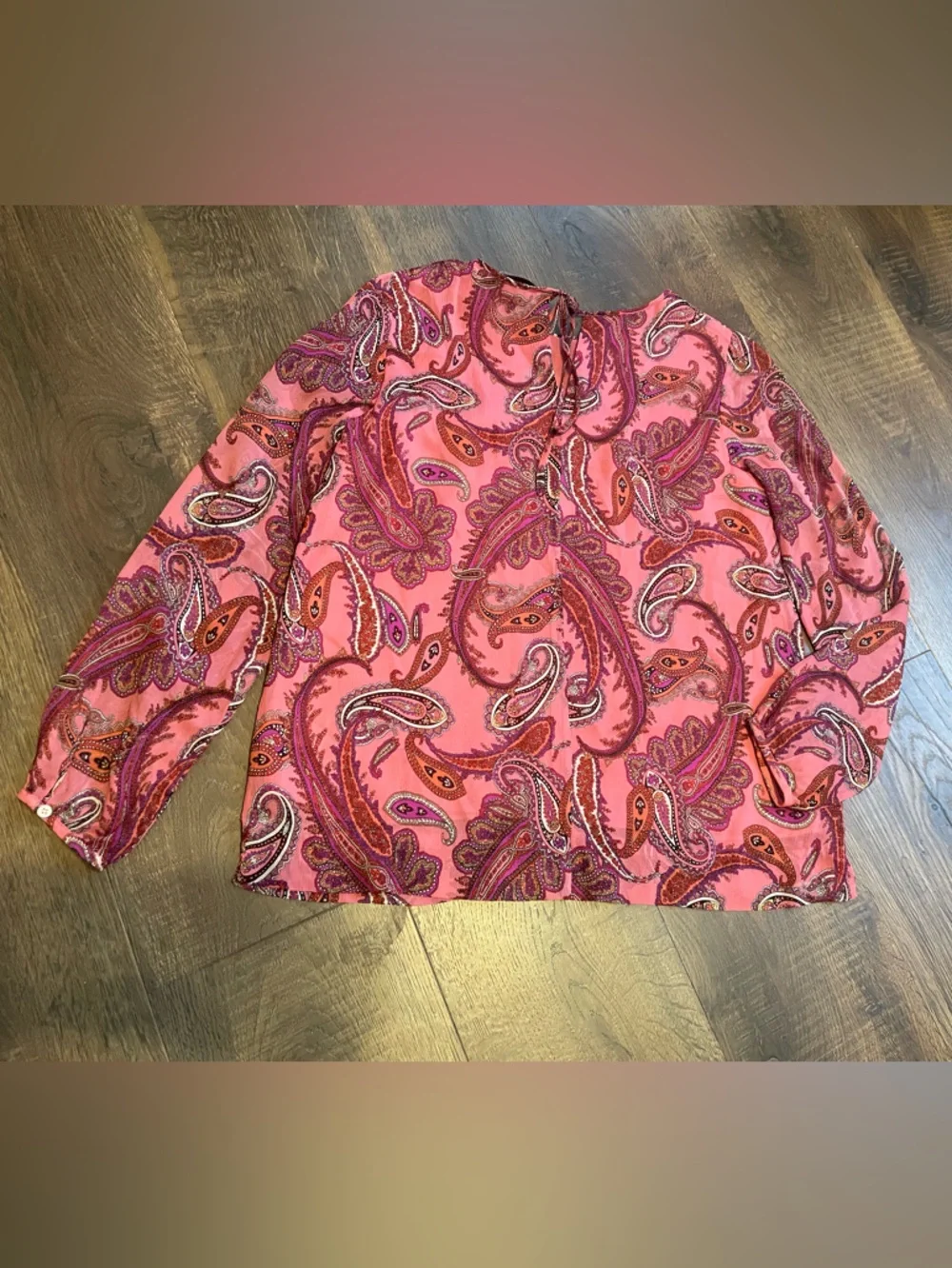 J.Crew Paisley Ruffle Top‎ Blouse  Sheer Silk Size 00 Pink